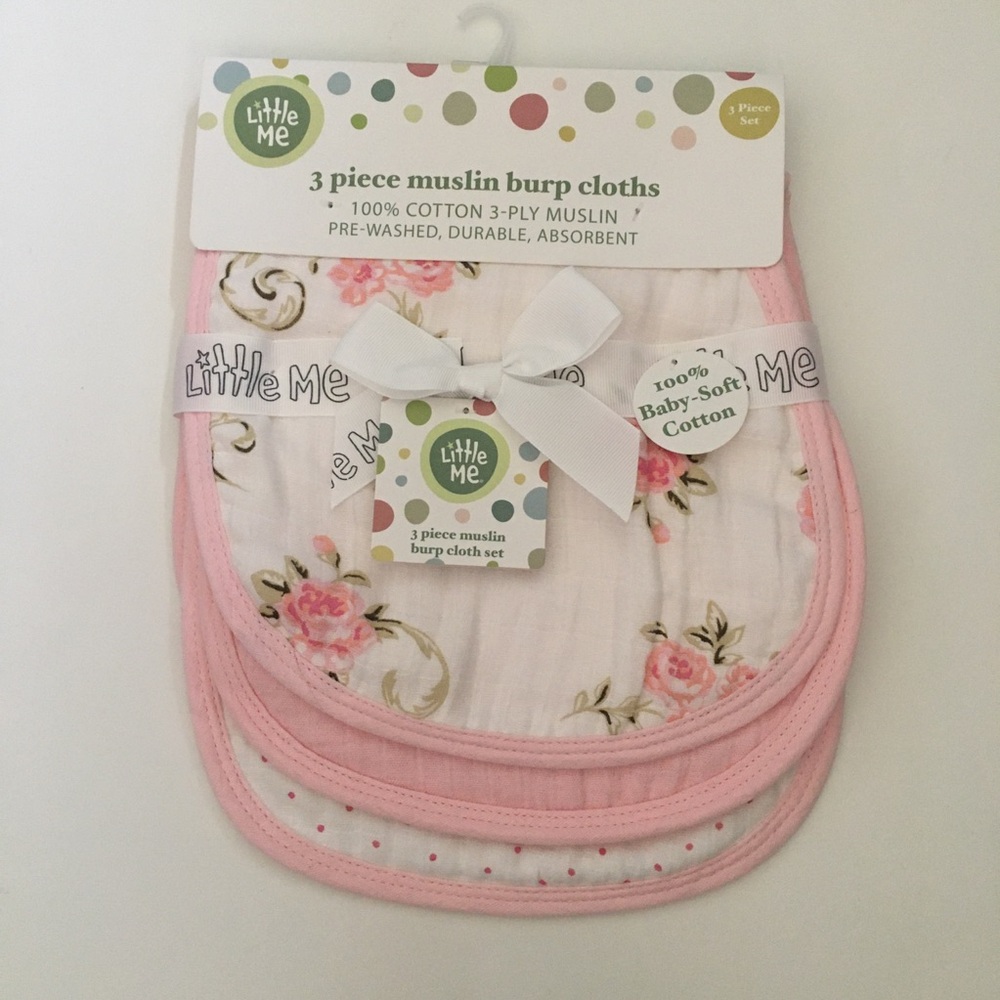 Little Me Pink Floral 3-Piece Muslin Burp Cloth Set
